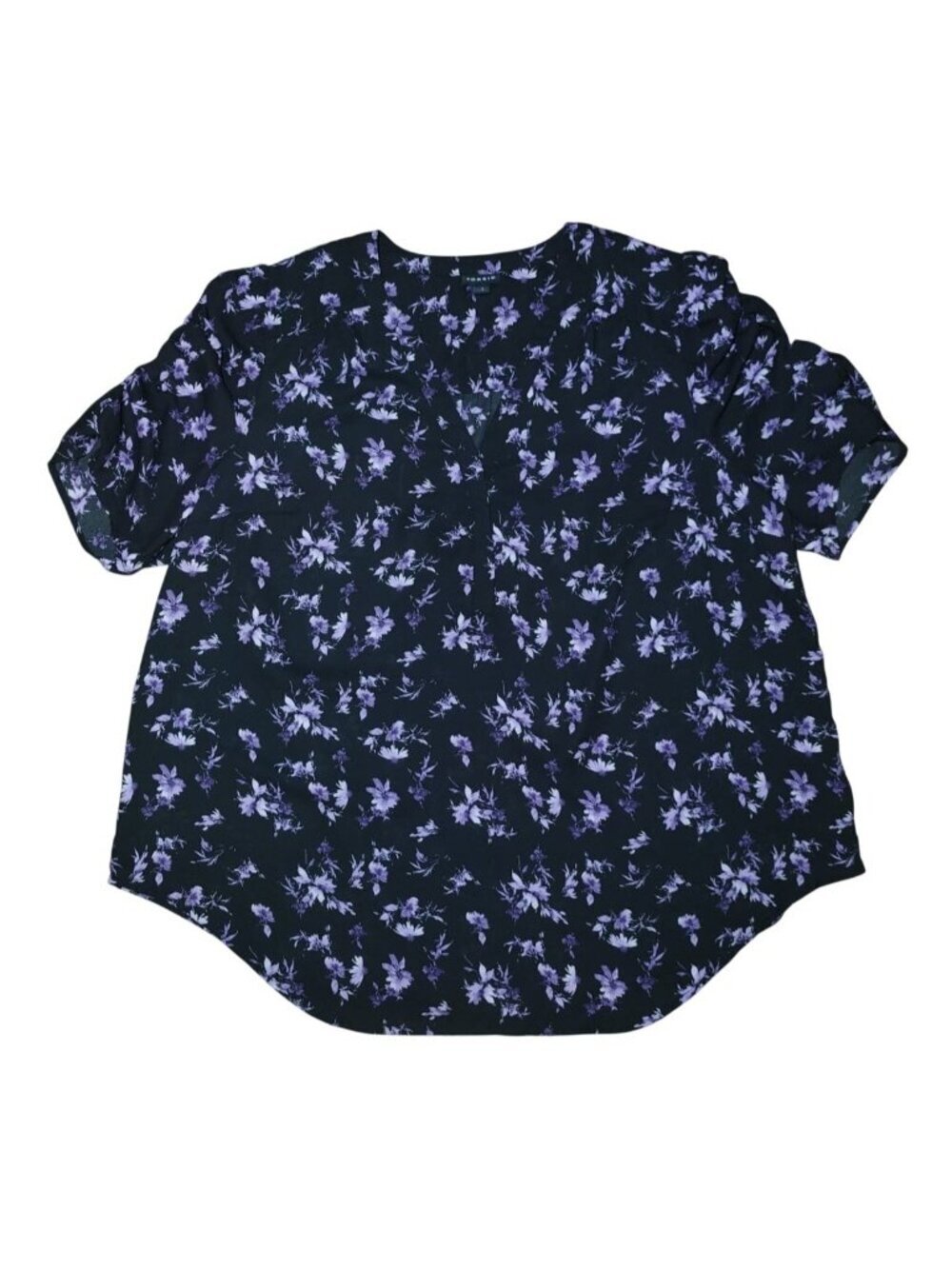 Torrid Womens Black Purple Floral Blouse Size 1 V Neck Short Sleeve Lightweight